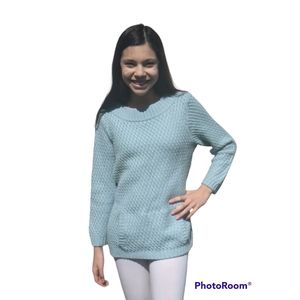 Talbots Cozy Boat-neck Cropped Sleeve Pocketed Sweater in Blue Size Medium NWT